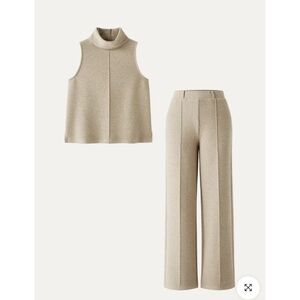 NWT OGL FuzzLuxe Heather Morganite 2Pcs Sleeveless Turtleneck Wide-Leg Set Small